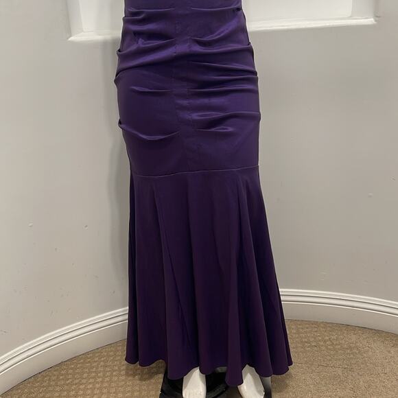 XSCAPE Ny Joanna Chen Ruched Mermaid Taffeta Gown Purple Sleeveless Size 14 - Picture 8 of 13